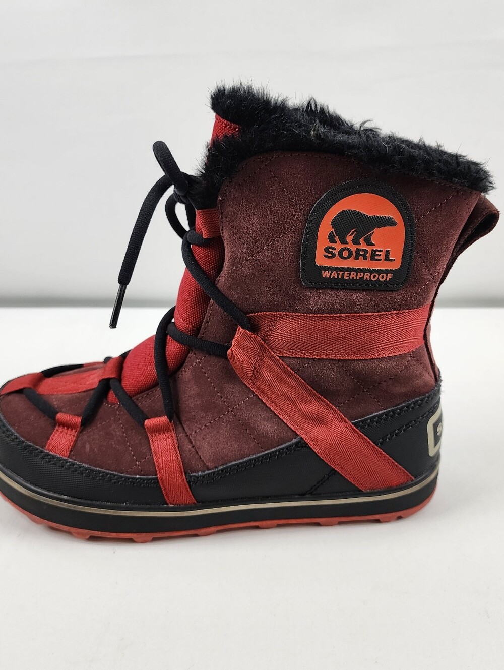 Sorel Womens 9 Glacy Explorer Shortie NL2079 Burgundy Waterproof Snow Boot